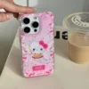 Koreanischer süßer rosa Engel Sexy Hello Kitty glänzende Handyhülle für iPhone 17, Air 13, 14, 15, 16, 17 Pro Max, Y2K, rosa Abdeckung mit Halterung 2