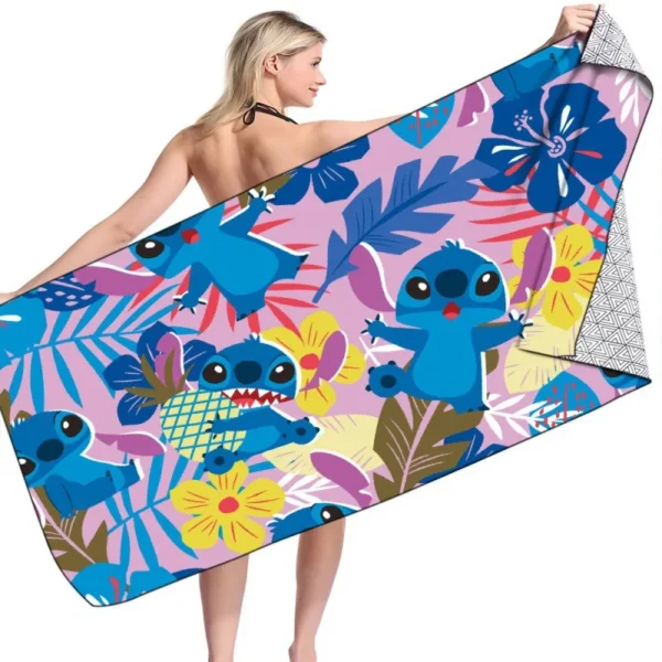 Disney Stitch Badetücher, Cartoon-Mikrofaser, Sport, schnell trocknend, super saugfähig, weich, leicht, für Fitnessstudio, Schwimmen, Yoga 4