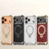 Für iPhone 17 17 Air 17 Pro 17 Pro Max Magnetische Stand Fall Luxus Strukturierte Metall Rahmen Leder Abdeckung iPhone Stoßfest Funda 2