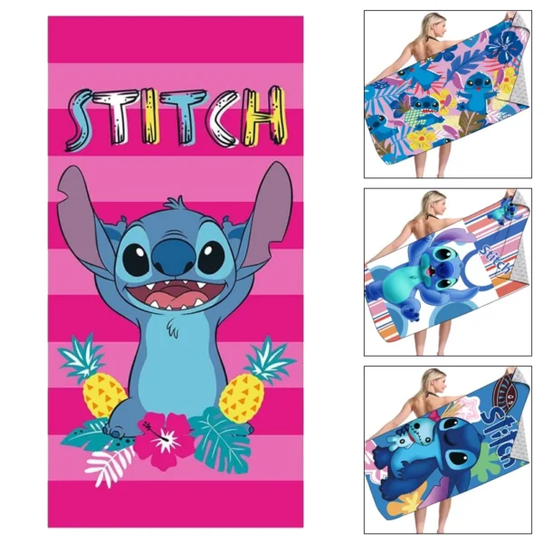 Disney Stitch Badetücher, Cartoon-Mikrofaser, Sport, schnell trocknend, super saugfähig, weich, leicht, für Fitnessstudio, Schwimmen, Yoga
