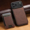 SUTENI Magnet-Kartenhalter für kabelloses Laden, Ständer, luxuriöse Kunstleder-Handyhülle für iPhone 17 Pro Max 16 Plus 15 14 13 12 6
