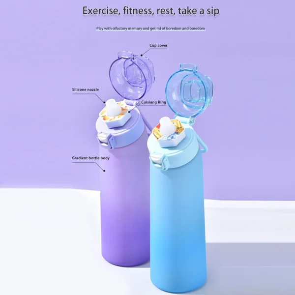 650 ml Wasserflasche mit Duftgeschmack, auslaufsichere Luft-Wasserflasche mit 7 Fruchtduftkapseln, Wasserbecher für Outdoor-Sport und Fitness 5