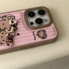 Niedliche Leopardenmuster-Schleife, schwarze Hello Kitty-Leder-Handyhülle für iPhone 17, Air 15, 14, 16, 17, Pro Max 13, Y2K, stoßfeste Abdeckung 5