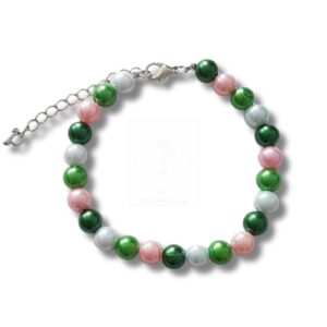Zartes Perlenarmband in Grün, Weiß und Rosa