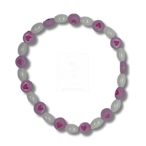 Leuchtperlenarmband mit Herzperlen – Weiß & Rosa