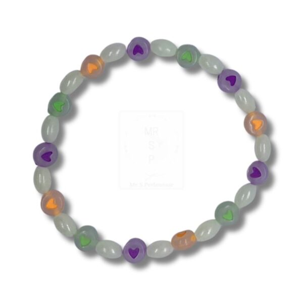Herz-Leuchtperlenarmband in Lila, Grün & Orange