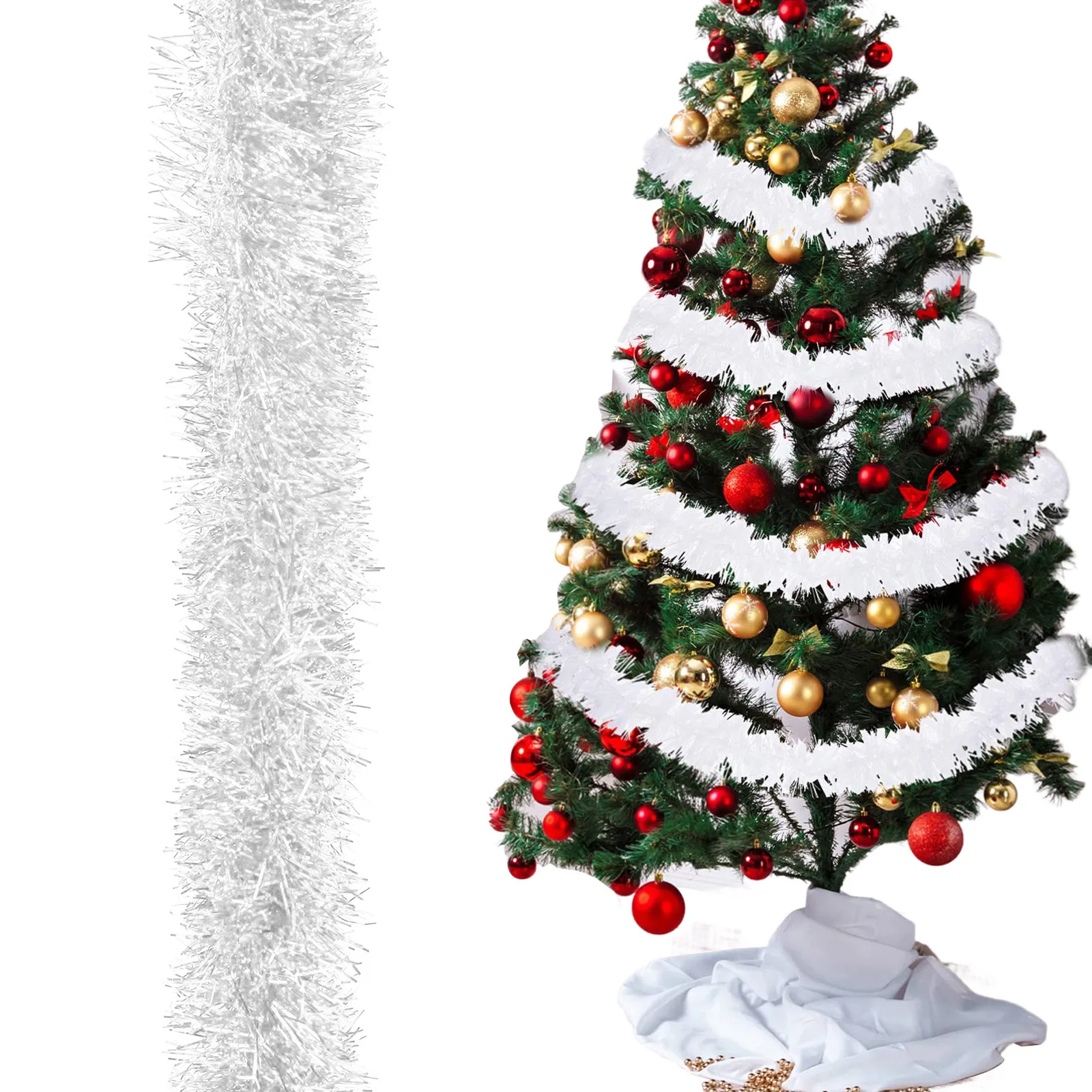 Weihnachts-Lametta-Girlande, bunte metallische Twist-Girlande, silberne Weihnachtsgirlande für Urlaubsparty im Innen- und Außenbereich