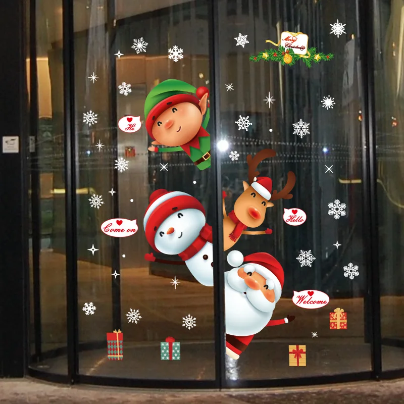 Weihnachten Schneemann Hirsch Santa Claus Glas Fenster Aufkleber Für Neue Jahr Dekoration Wandbild Zimmer Home Decor Elektrostatische Wand Aufkleber 4