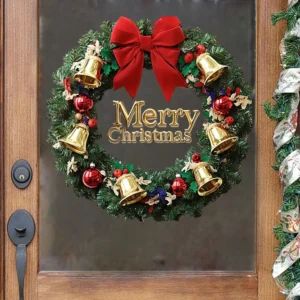 Weihnachten Glocke Kranz Wand Aufkleber Display Fenster Dekor Wandbild Glas Windows Dekoration Selbst-klebe Zimmer Verschönern Hause Aufkleber