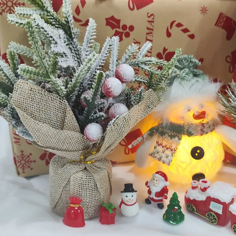 Mini-Statue, Cartoon, Weihnachtsmann, Schneemann, Kunsthandwerk, künstlicher Weihnachtsbaum, Tannenzapfen, fallender Schnee, Ornament, Heim-Festival-Dekoration 3