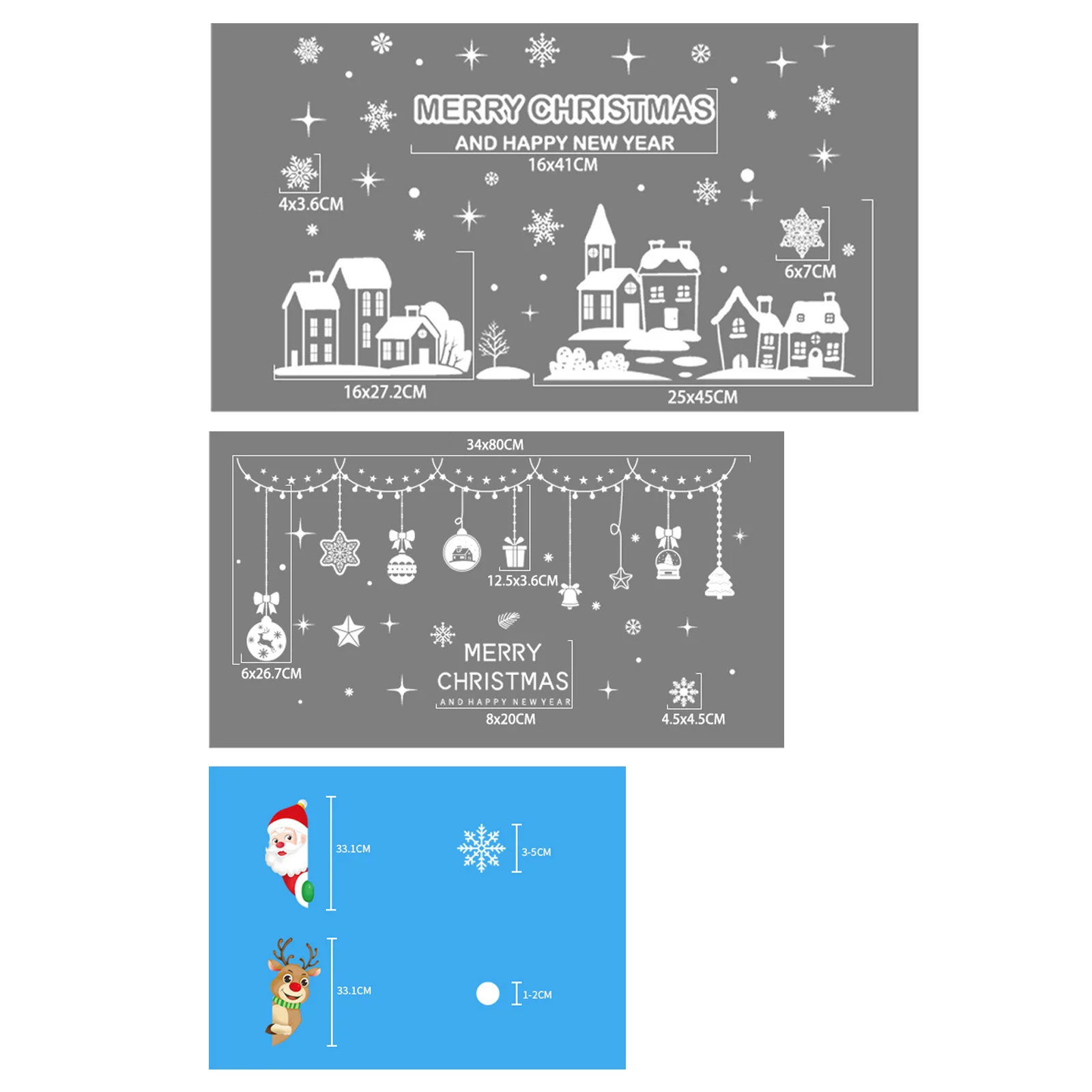 Weihnachten Fenster Aufkleber Set Santa Elch Schneeflocke Glas Cling Aufkleber Weihnachten Dekor 5