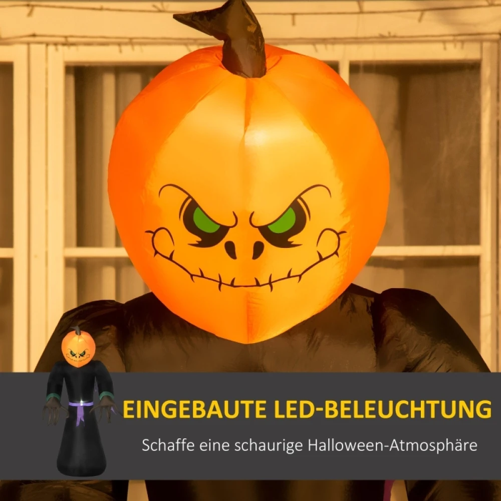 210 cm aufblasbarer Kürbisgeist, Halloween-Horror-Dekor mit LED-Beleuchtung, wasserdichte Luftfigur, Polter, für drinnen und draußen 4
