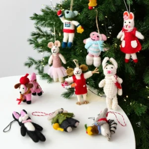 Gefilzter Weihnachtsbaumschmuck, Schlüsselanhänger, Anhänger, handgefertigter Wolltier-Anhänger, Urlaub, saisonale Dekoration, Ornamente, festliche Party