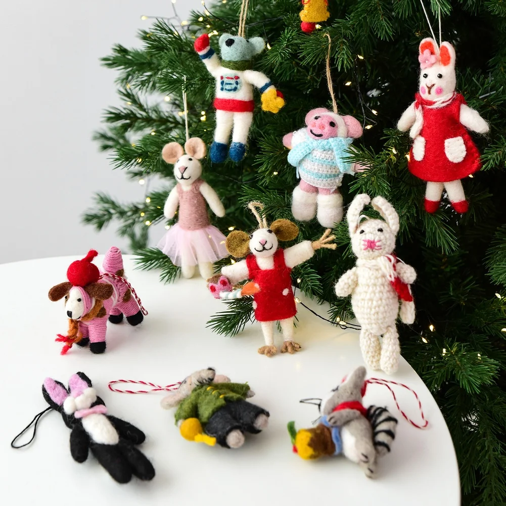 Gefilzter Weihnachtsbaumschmuck, Schlüsselanhänger, Anhänger, handgefertigter Wolltier-Anhänger, Urlaub, saisonale Dekoration, Ornamente, festliche Party