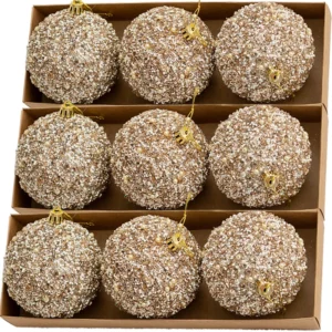 6–30 Stück Champagner-Gold-Glitzer-Weihnachtskugeln, 6 cm, Weihnachtsbaum-hängende funkelnde Kugel-Anhänger für Neujahr, Party, Dekoration, Ornamente