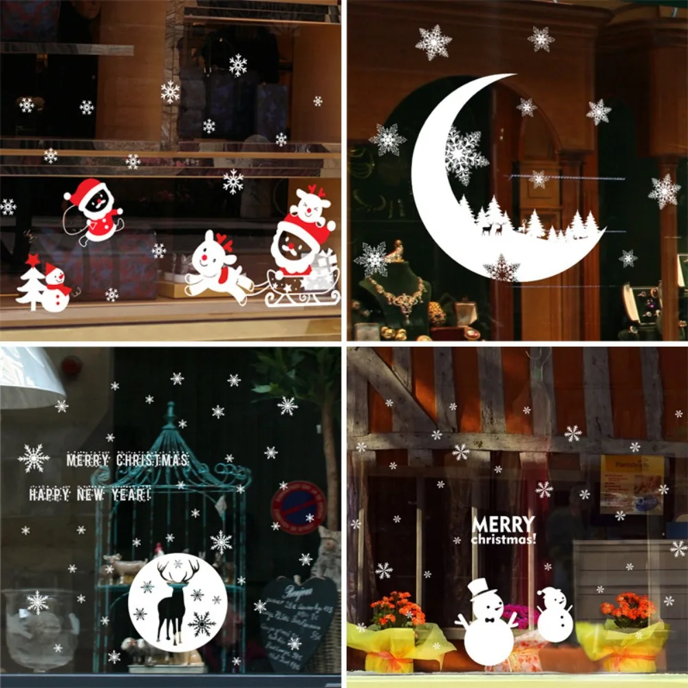 Mond Schneeflocken Wandaufkleber PVC Kunst Wandtattoos DIY abnehmbare Fensterglas selbstklebende Neujahr Weihnachten Aufkleber Home Decor