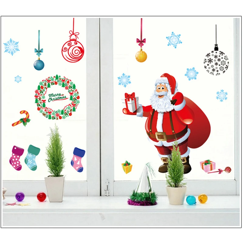 Weihnachten Aufkleber Fenster Aufkleber große Santa Schneeflocke haften DIY Wandt ür wieder verwendbare statische Aufkleber Aufkleber für Vitrine Party 4