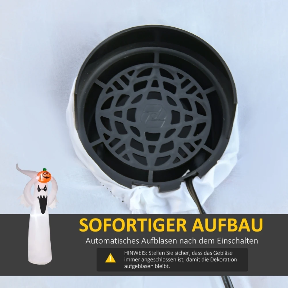 Aufblasbarer Halloween-Geist, 1,8 m, Dekoration mit LEDs, Weiß + Orange, Polter, 80 x 40 x 180 cm, geeignet für Halloween-Party 6