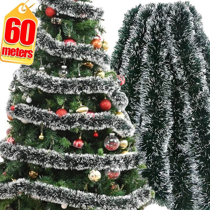 2/60M Weihnachten Lametta Band Grün Zuckerrohr Band Girlande DIY Weihnachten Baum Hängende Ornamente Hochzeit Hause Dekoration pendents
