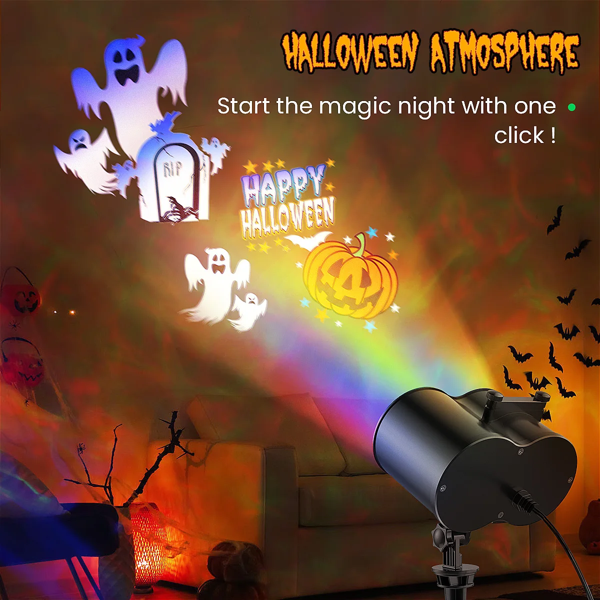 Halloween-Projektor, LED-Projektor, Weihnachten, Halloween-Projektor, Schneeflocken-Projektionslampe für den Außenbereich, Wasserwelleneffekt, 12 Muster 3