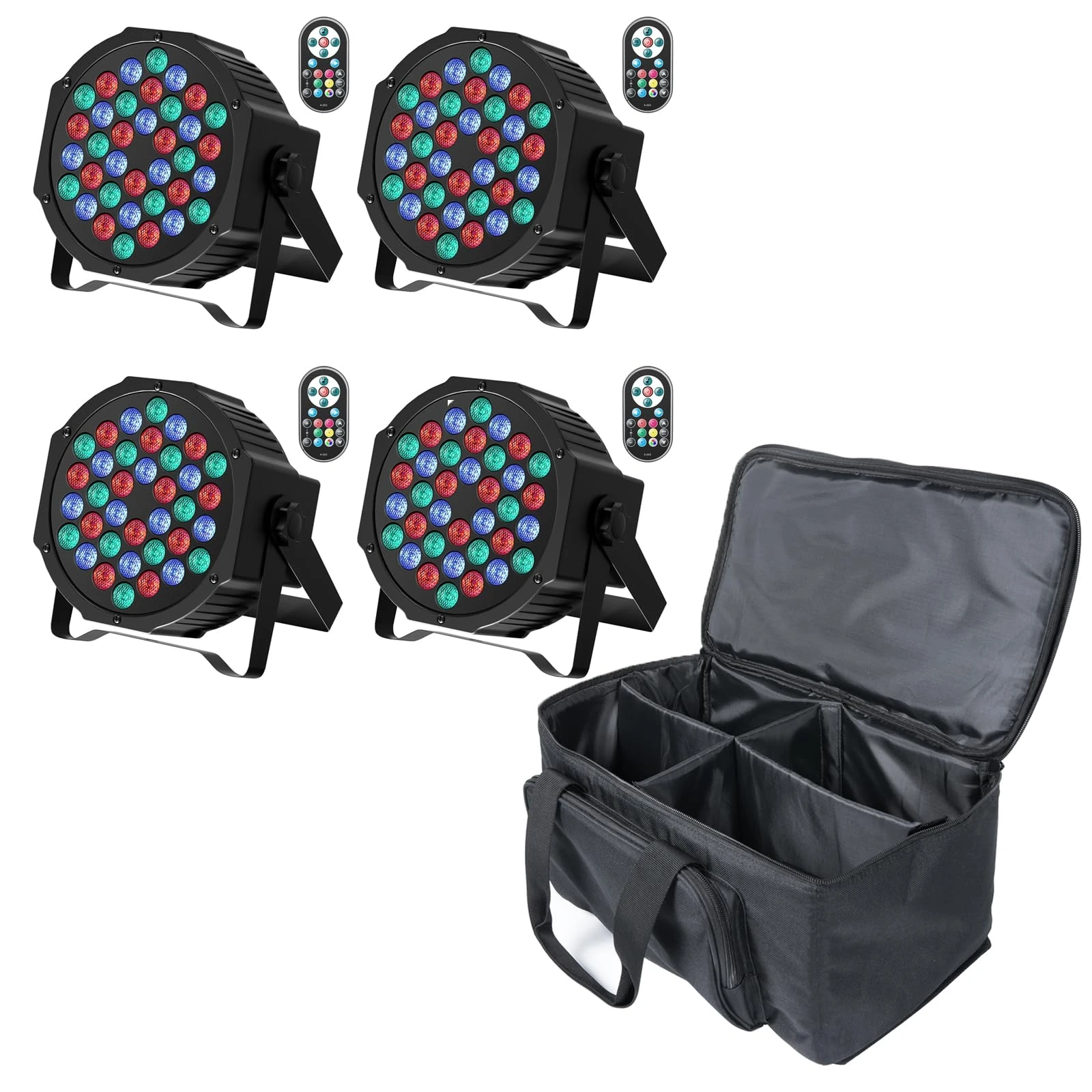 Yiflamefly 4 Stück Par-Licht 36 RGB LED-Bühnenlicht mit Par-Lichtbeutel DMX512 mit Fernbedienung für DJ-Show Halloween Weihnachten