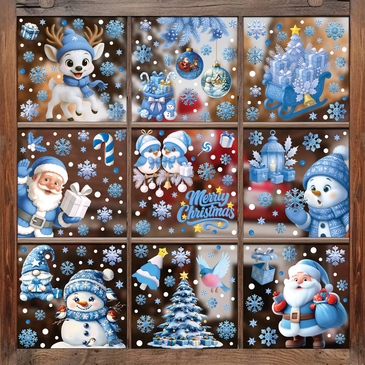 Weihnachten Fenster Aufkleber Winter Schneemann Weihnachtsmann Schneeflocke Elch Statische Aufkleber Glas Ornamente Frohe Weihnachten Dekor