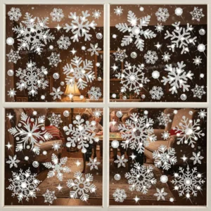 Neujahrstapete, Weihnachten Glitzer Schneeflocke Fensteraufkleber, elektrostatische Wandaufkleber Schneeflocke Tür Glas Dekor Aufkleber