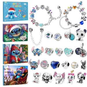 24 Stück Disney Stitch Weihnachten Adventskalender Armbänder Anime 24 Tage Weihnachten Countdown-Kalender Diy Schmuckherstellung Kit Mädchen Geschenk