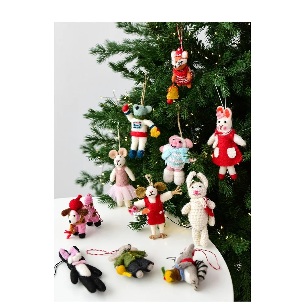 Gefilzter Weihnachtsbaumschmuck, Schlüsselanhänger, Anhänger, handgefertigter Wolltier-Anhänger, Urlaub, saisonale Dekoration, Ornamente, festliche Party 2