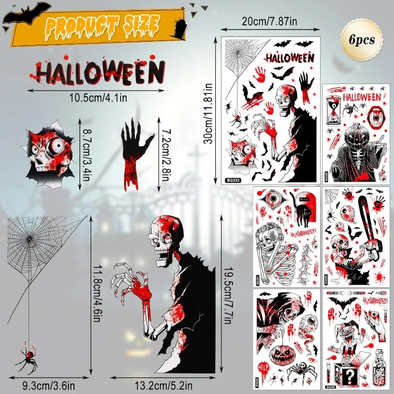 Halloween Blutige Hand Sticker, Window Sticker Horror, Halloween Zombie Poster, Scary Fensterbilder, 2
