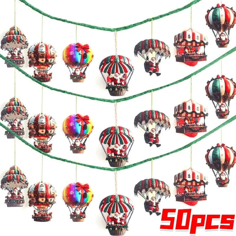 10/50 stücke Heißluft Ballon Santa Claus 2D Flache Holz Anhänger Weihnachten Baum Nette Hängen Festliche Holz Dekoration Zubehör 2
