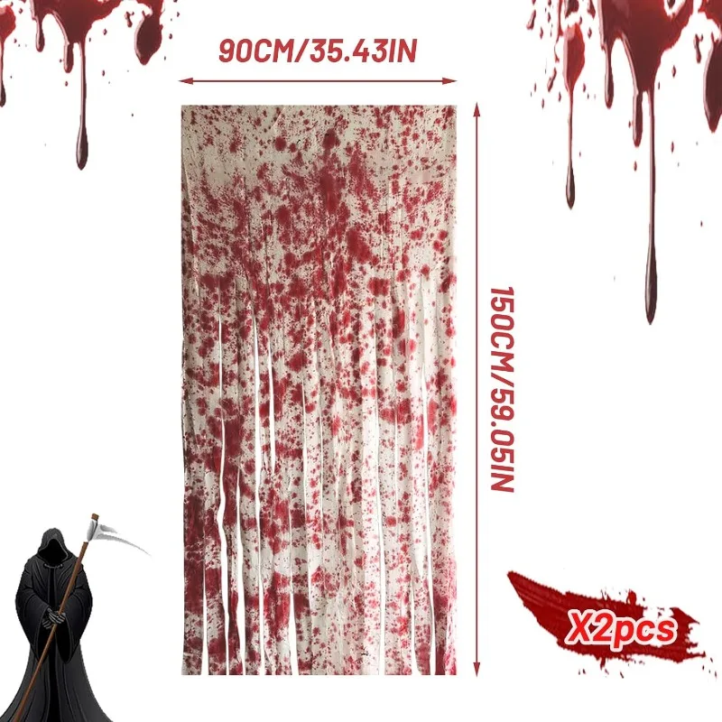 FePen 2pcs Halloween Türvorhang, Halloween Türvorhang, Halloween Blutiger Türvorhang, 3