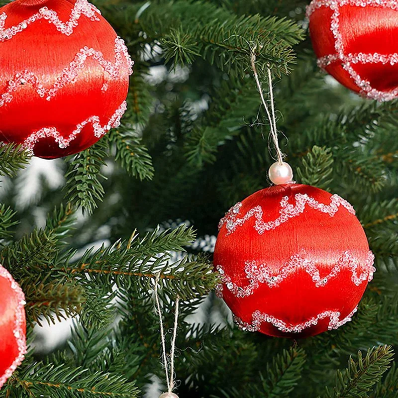 9 Stück 3,15 Zoll Seidenfaden bedeckte Weihnachtskugel-Ornamente aus Satin, bruchsichere Blasen-Set, Weihnachtsbaum-Hängedekorationen 4