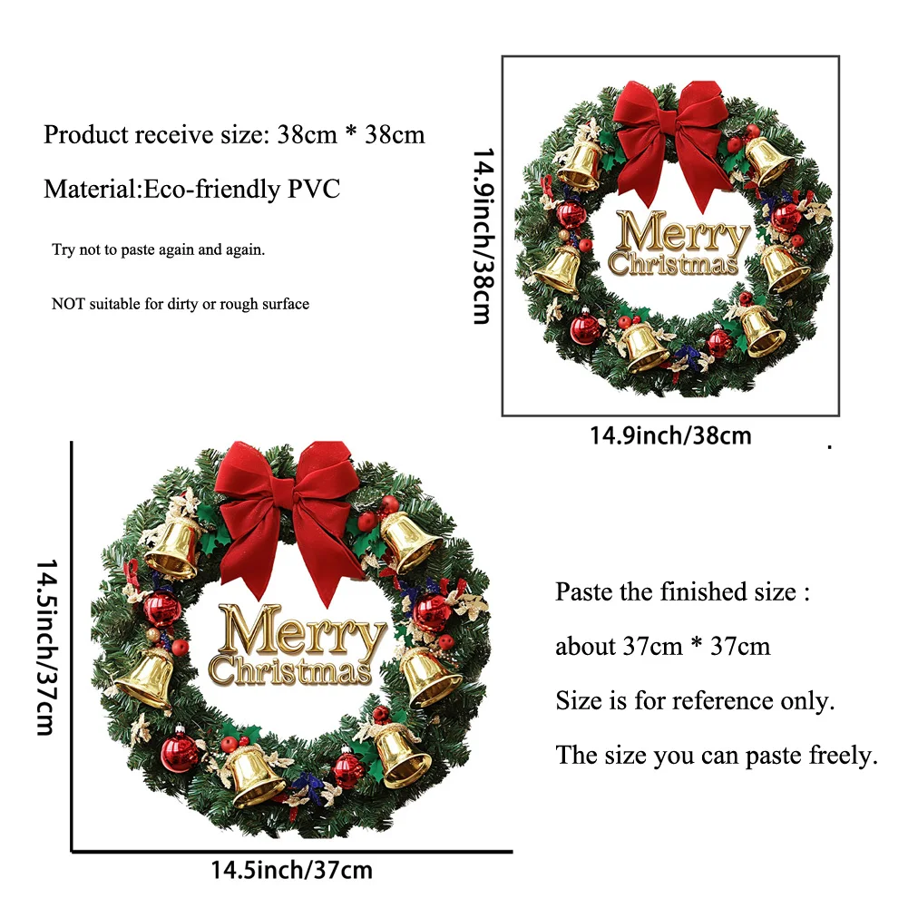 Weihnachten Glocke Kranz Wand Aufkleber Display Fenster Dekor Wandbild Glas Windows Dekoration Selbst-klebe Zimmer Verschönern Hause Aufkleber 2