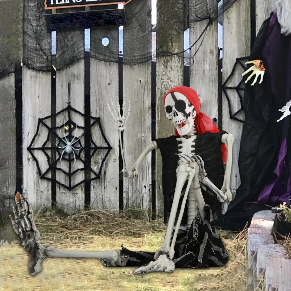 165 cm Kunststoff-Skelett, lebensgroße Nachahmung, realistische Ganzkörperknochen mit beweglichen Gelenken, Piraten-Styling, Halloween-Pose-Dekor 3