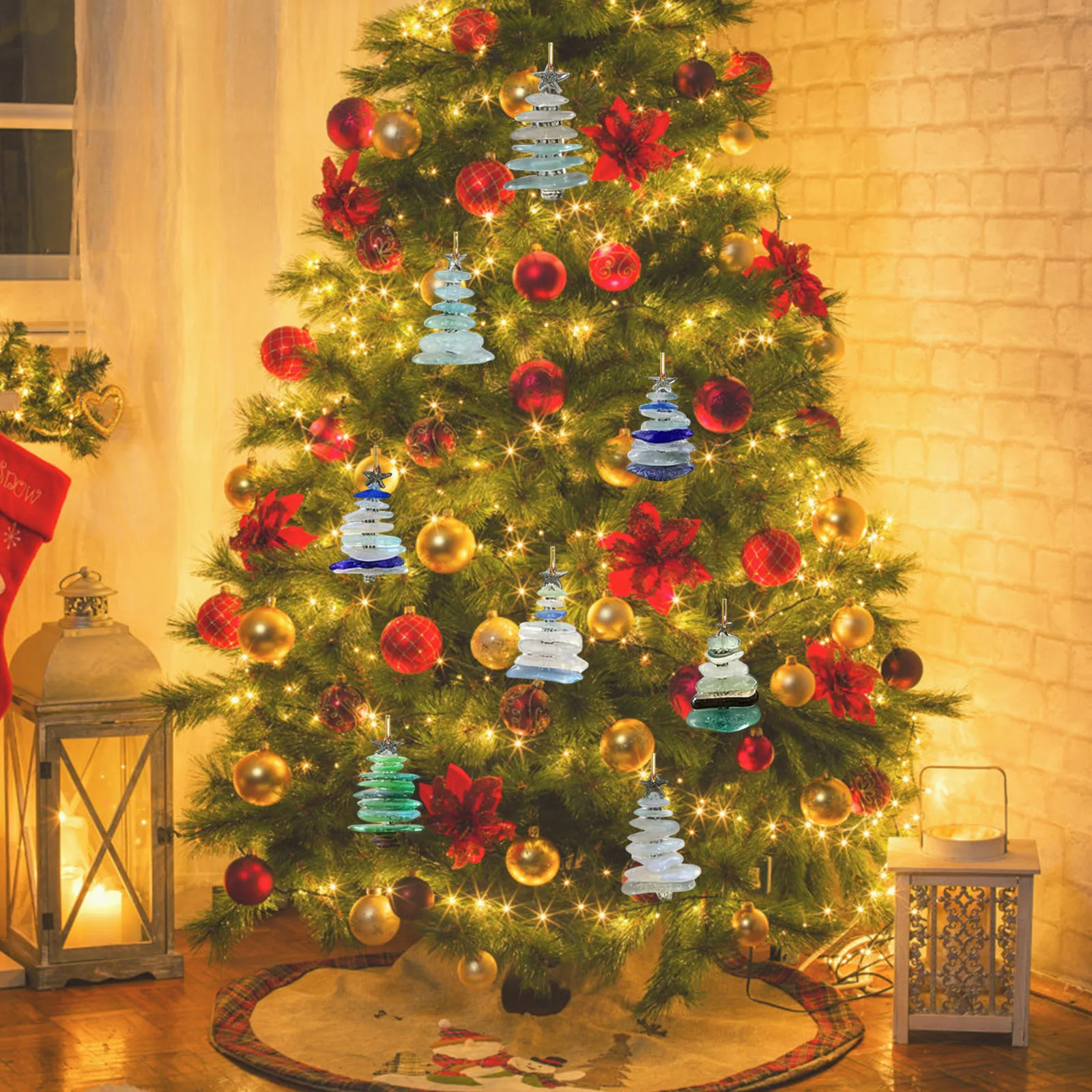 Mini Meer Glas Weihnachtsbaum Ornamente Adventskalender Weihnachtsbaum hängen Anhänger hängen Meer Kristall Glas Dekor Handwerk Geschenke 5