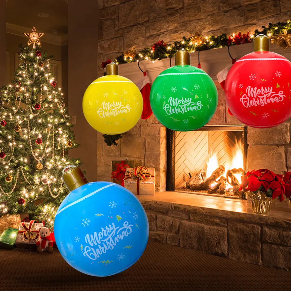 24 Zoll Weihnachtsbaumschmuck Bälle Riesige aufblasbare Weihnachtskugeln Outdoor Weihnachtsdekorationen PVC 60 cm Schneemannbälle 2