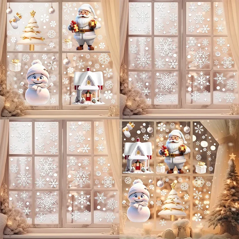 Cartoon Weihnachtsmann Schneemann Schneeflocke Weihnachten Wandaufkleber Glasfenster Elektrostatische Wandtattoos PVC Aufkleber Home Room Decor 3