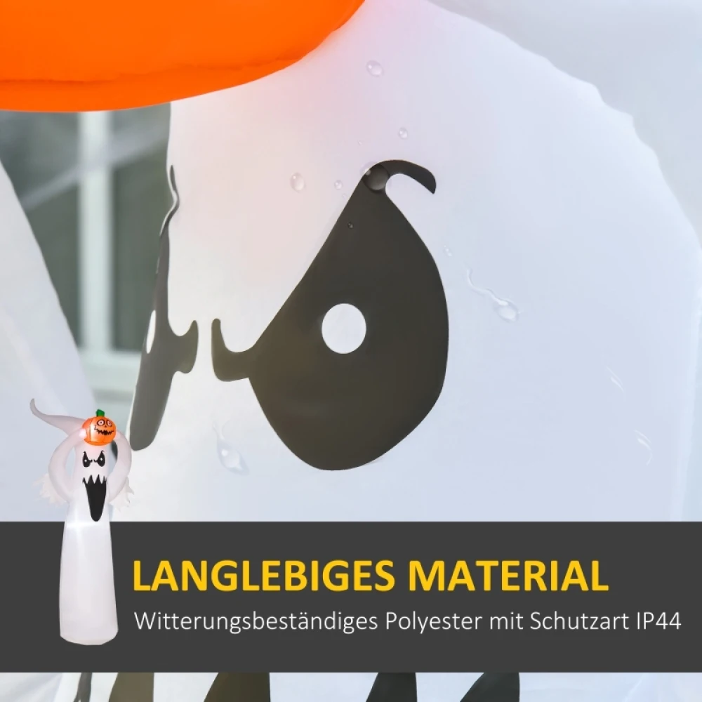 Aufblasbarer Halloween-Geist, 1,8 m, Dekoration mit LEDs, Weiß + Orange, Polter, 80 x 40 x 180 cm, geeignet für Halloween-Party 5