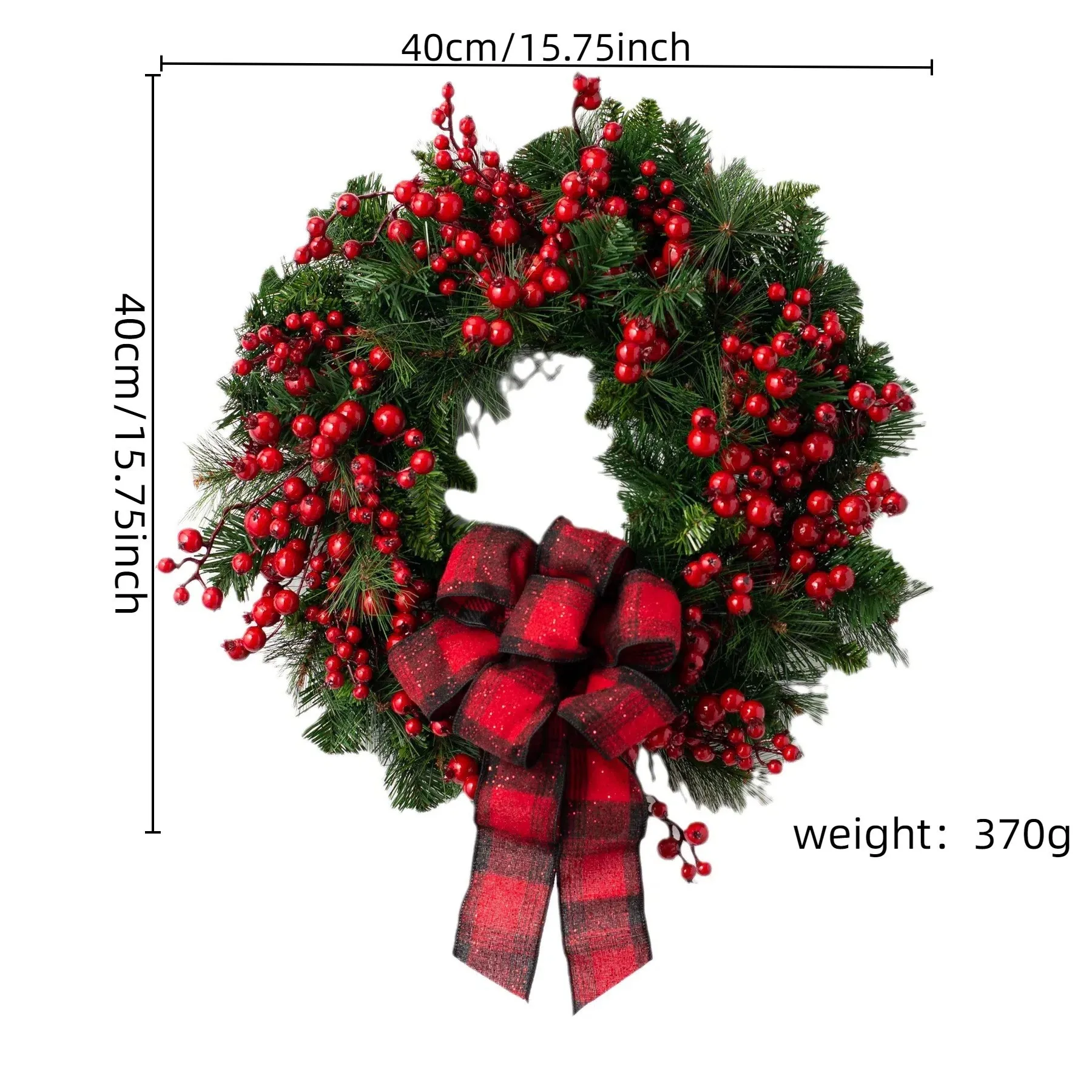 1 Stück 15,75 Zoll weihnachtlicher roter Obstkranz, geeignet für die Türbehangdekoration, Heimdekoration, Simulationsblumenkranz 3