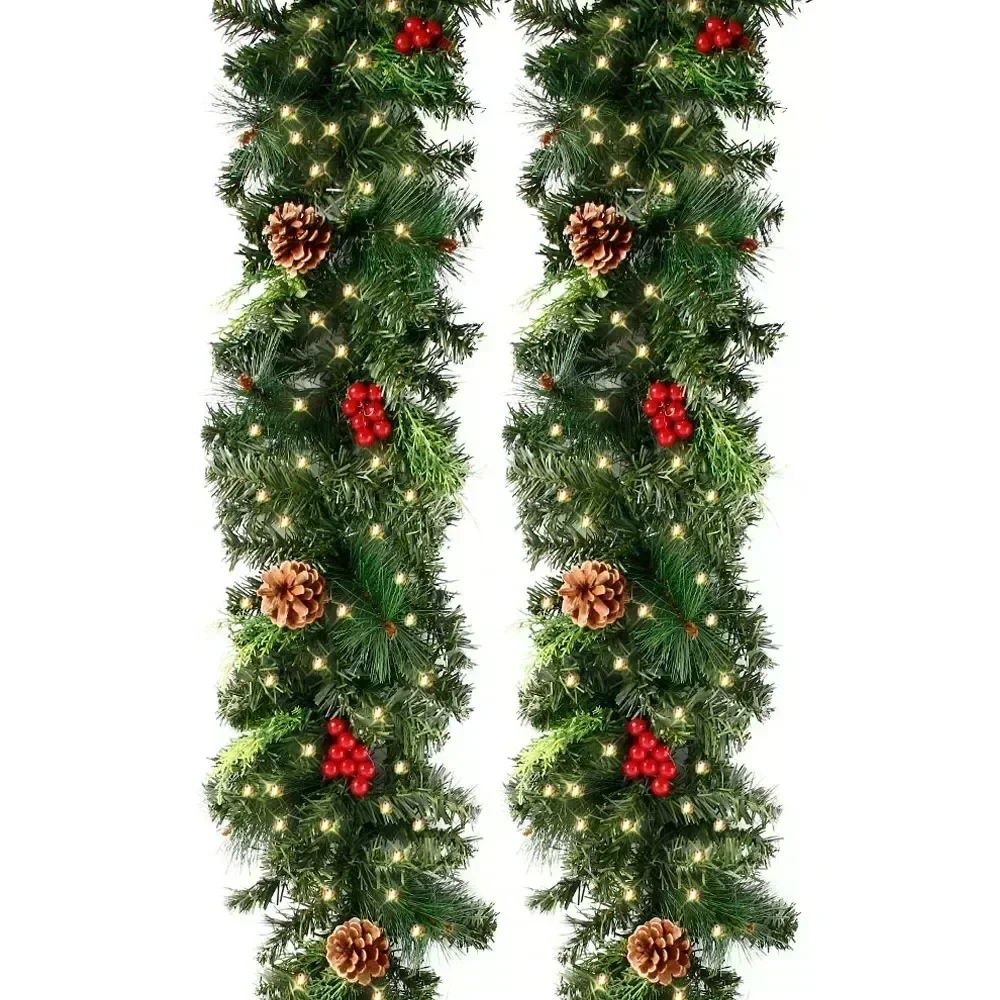 Weihnachts-Rattan-Glühkränze mit Tannenzapfen, rote Beeren, künstliche Weihnachtsgirlande, Weihnachtsbaum, Rattan-Banner, Dekorationskranz 2
