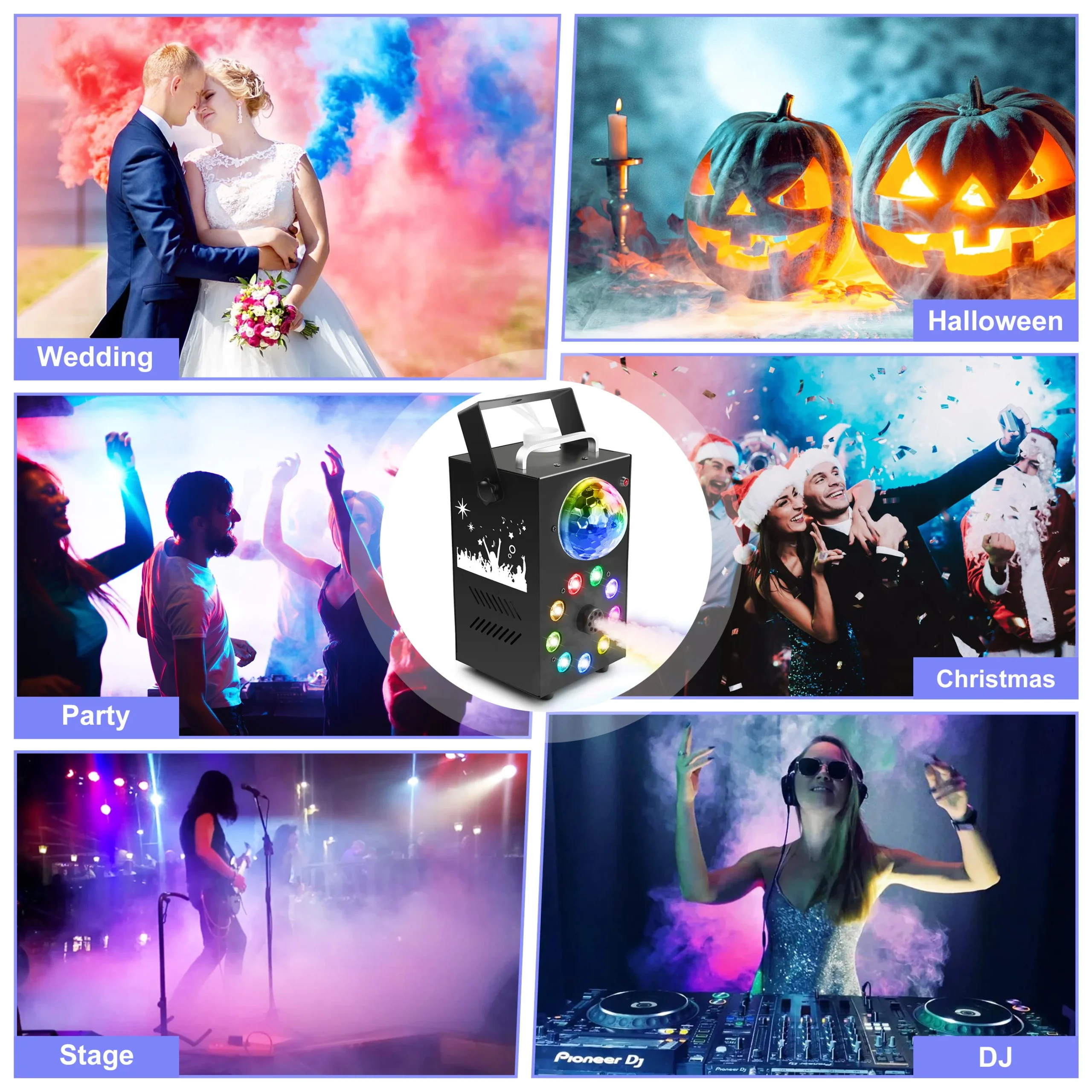 U'King 700W Nebelmaschine Drahtlose Fernbedienung Effekt Fogger 3in1 LED RGB Bühnenlicht Nebelmaschine DJ Disco Party Halloween 5