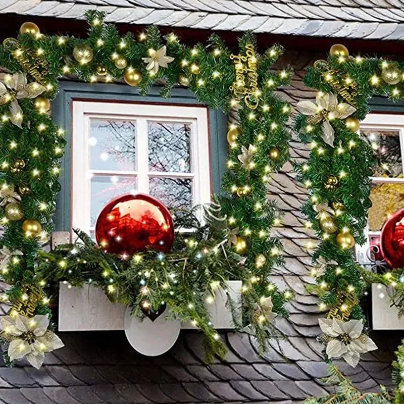 Weihnachtsgirlanden mit Tannenzapfen, rote Beeren, künstliche Weihnachtskränze für Zuhause, Weihnachtsbaum, Treppe, Tür, Neujahrsdekoration 5