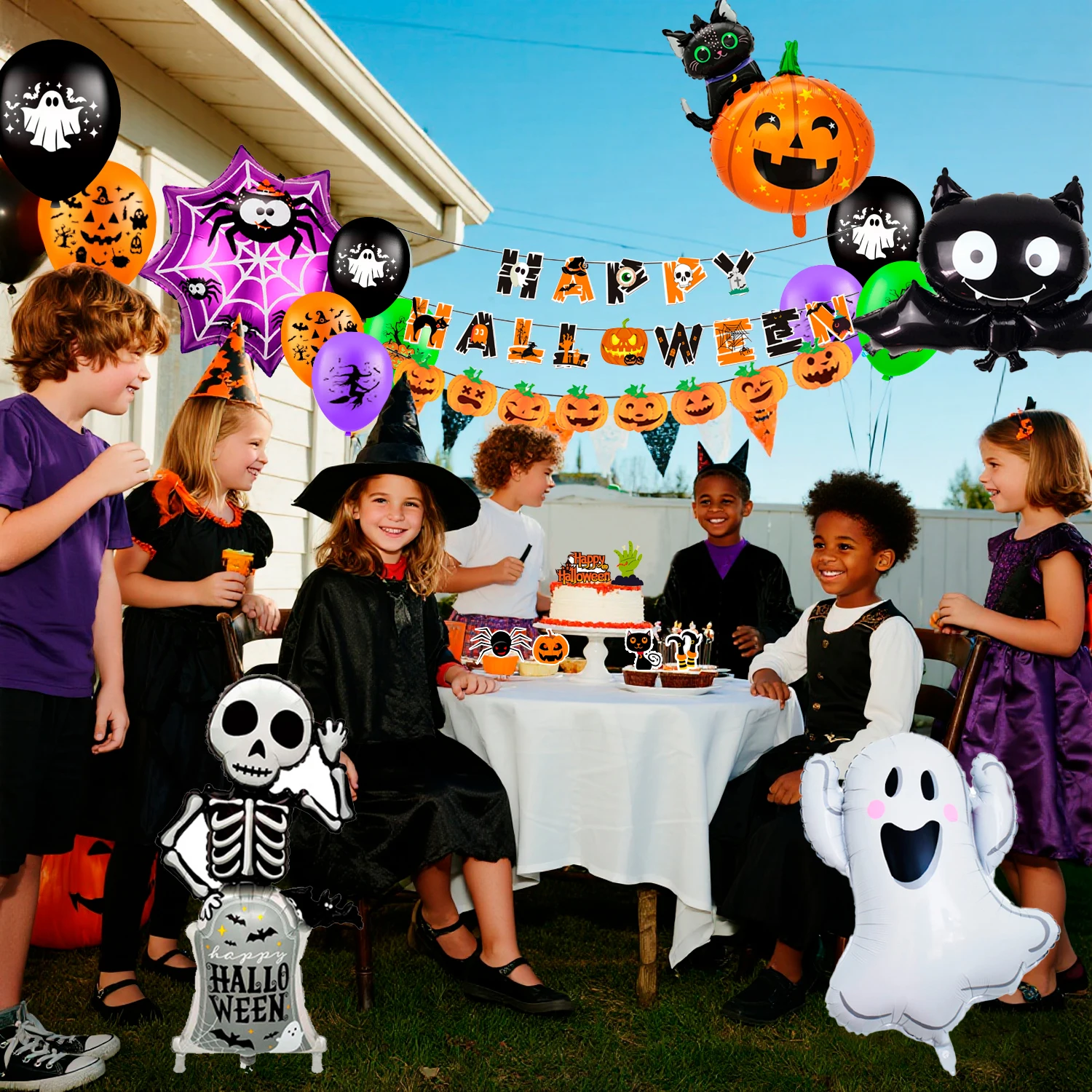 Halloween-Partyzubehör, 55-teiliges Halloween-Party-Set – Happy Halloween Banner, Luftballons, Tortenaufsatz usw., Happy Halloween-Dekorationen 2