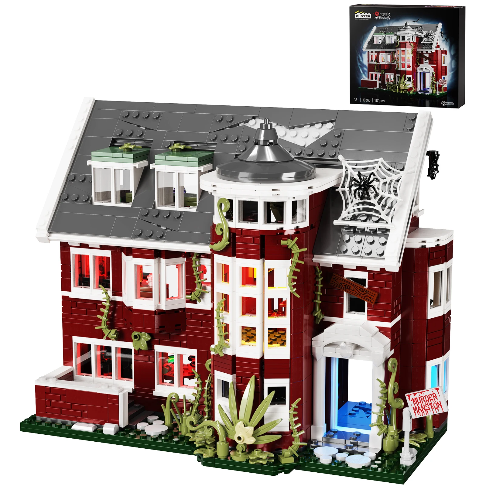 American Horror Story House Bausteine-Set mit LED-Licht, Halloween-Spukhaus, Ideen, Geschenk für Jungen und Mädchen (111 Stück)