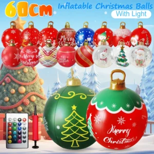 60 cm Outdoor Weihnachten Aufblasbare Dekorierte Kugel Leuchten PVC Riesige Große Kugeln Weihnachtsbaum Dekorationen Ball Mit Licht Ornament