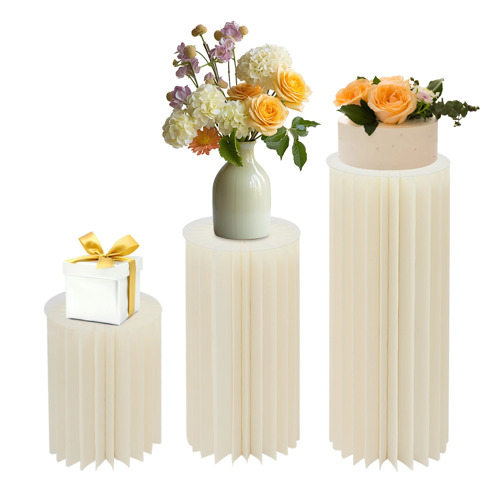 3PCS Hochzeit Party Blumenständer Zylinder faltbar Karton Herzstück Dessert Tisch Säulen Display Ständer 40cm-100cm