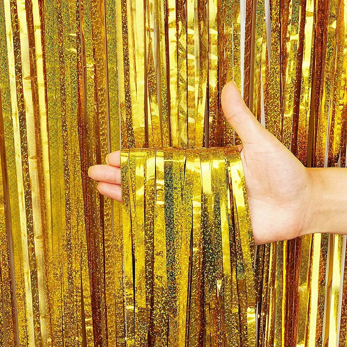2M Party Hintergrund Vorhänge Glitzer Gold Lametta Fransen Folienvorhänge Hochzeit Geburtstag Party Dekoration Erwachsene Jubiläum Dekor 5