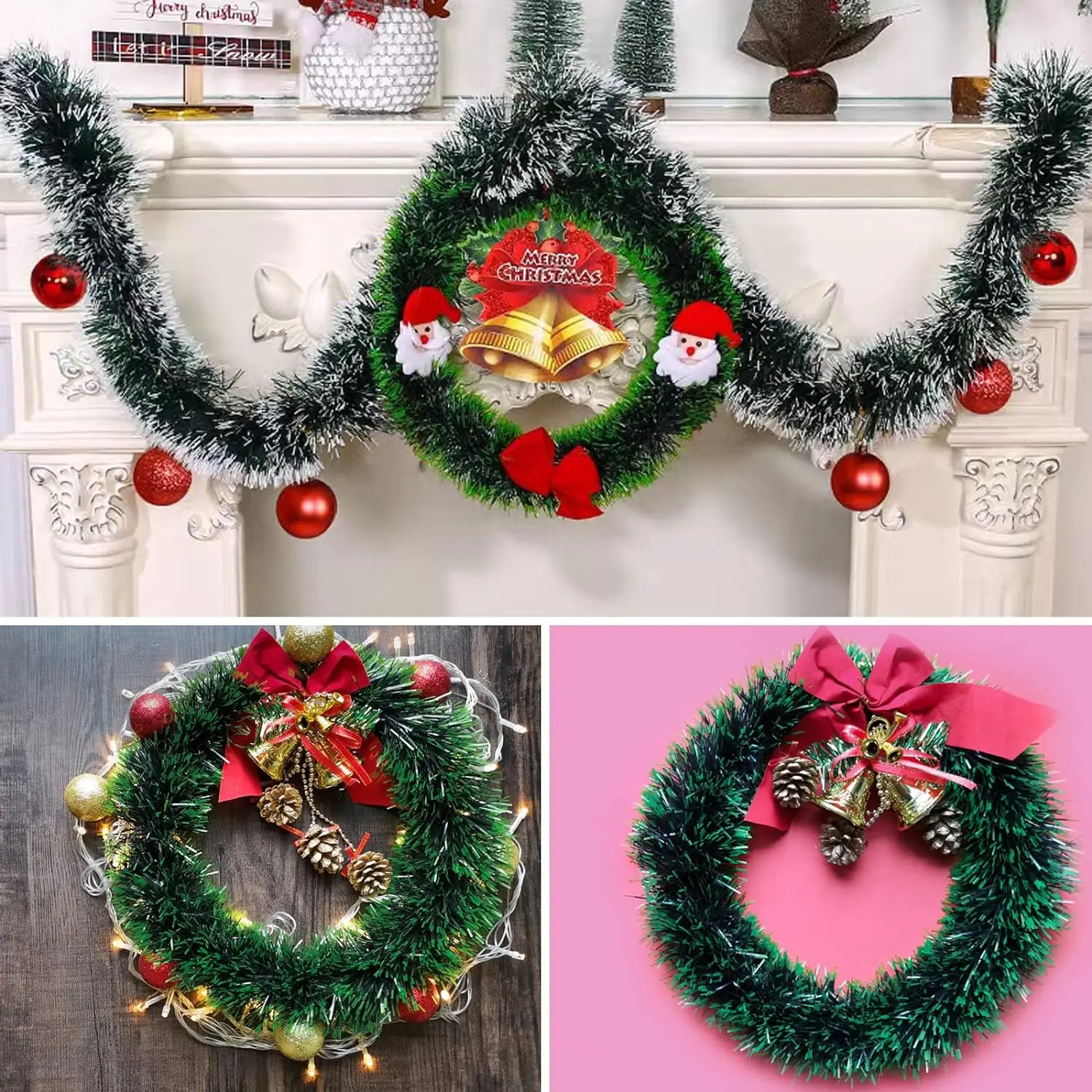 Weihnachten Lametta Girlande Bänder Ornamente Weihnachtsbaum hängen hängende Band Indoor Treppe Kamin Fenster Dekoration Kranz 5