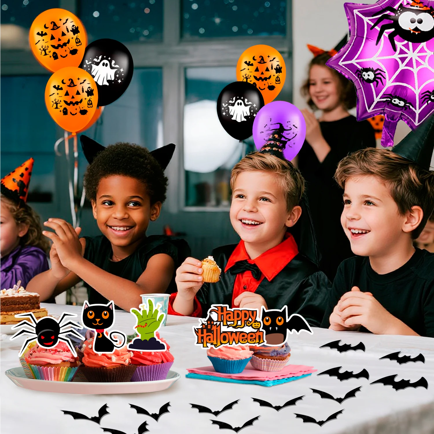 Halloween-Partyzubehör, 55-teiliges Halloween-Party-Set – Happy Halloween Banner, Luftballons, Tortenaufsatz usw., Happy Halloween-Dekorationen 3